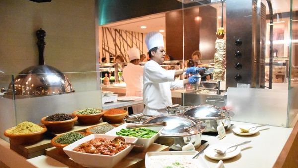 The buffet featured traditional Lebanese cold mezze, seafood tagine with Moroccan spices.