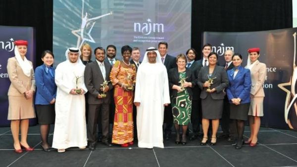 His Highness Sheikh Ahmed bin Saeed Al Maktoum, Chairman and Chief Executive, Emirates airline and Group presents this year’s winners with their Najm Chairman’s Award His Highness Sheikh Ahmed bin Saeed Al Maktoum, Chairman and Chief Executive, Emirates airline and Group presents this year’s winners with their Najm Chairman’s Award