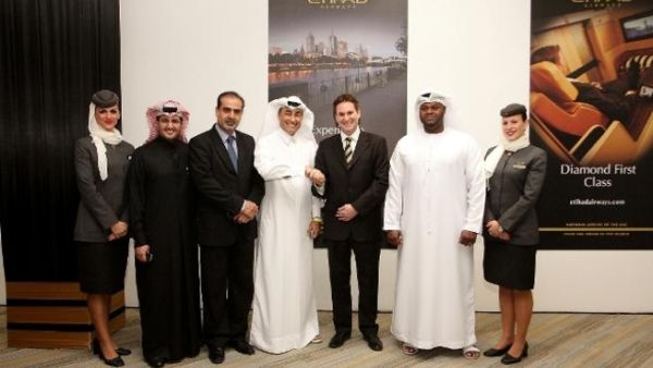 Ahmed Al Halyan, Etihad’s Country Manager Qatar and Peter Baumgartner, Etihad’s Chief Commercial Officer, with representatives from Etihad Airways and Qatar Civil Aviation Authority