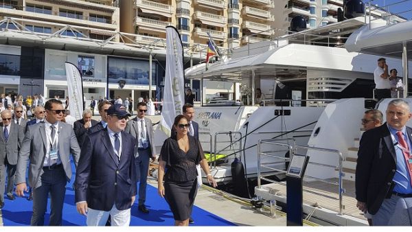 HRH Prince Albert II as he passes by Gulf Craft's superyachts in Monaco Yacht Show 2018.