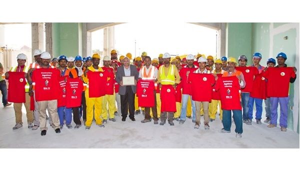 Oriental Enterprises workers celebrating the environmental safety award Oriental Enterprises workers celebrating the environmental safety award