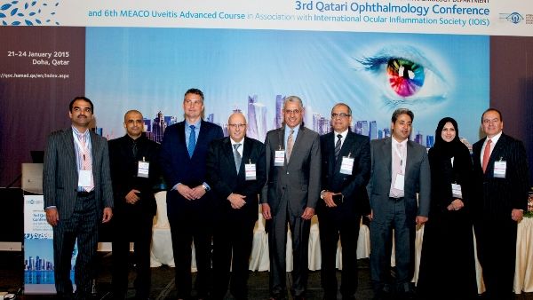 Dr. Maha Elshafei, Chairperson of the Board, and Senior Consultant Ophthalmologist, Vitreoretina at HMC's Ophthalmology Department speaking at the conference held in La Cigale