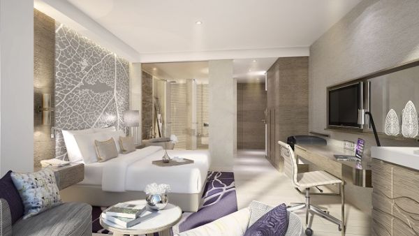 A standard room at Al Bandar Rotana elegantly designed with a range of modern luxuries, and situated on a prime waterside location on Baniyas Road.