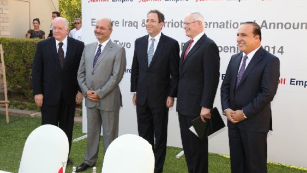 Ed Fuller, President and Managing Director, Marriott International; Barham Salih, Prime Minister of Kurdistan; Thomas Nides, Deputy Secretary of State for Management and Resources; James Jeffrey, U.S. Ambassador to Iraq; and Peshraw Agha, Chairman of the Board, Empire Iraq Ed Fuller, President and Managing Director, Marriott International; Barham Salih, Prime Minister of Kurdistan; Thomas Nides, Deputy Secretary of State for Management and Resources; James Jeffrey, U.S. Ambassador to Iraq; and Peshraw Agha, Chairman of the Board, Empire Iraq