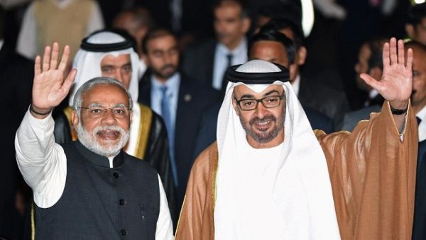 Sheikh Mohamed bin Zayed Al Nahyan, Crown Prince of Abu Dhabi with Narendra Modi, Prime Minister of India. (AFP)