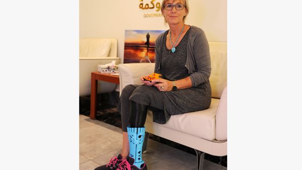 The 3D printed prosthetic leg was donated to Belinda Gatland, a British expat who has been an amputee for more than 10 years. (Trade Arabia)