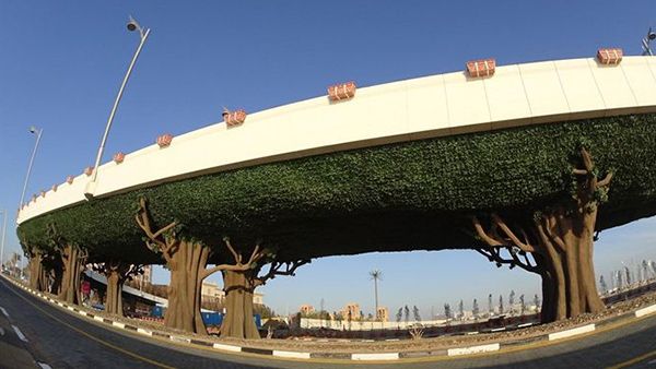 The pillars of the bridge leading to the East Crescent on Palm Jumeirah are decorated to look like tree trunks. (Twitter)