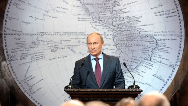 President-elect Vladimir Putin speaks in the Russian Geographical Society in St. Petersburg on April 10, 2012. (AFP/Yana Lapikova)
