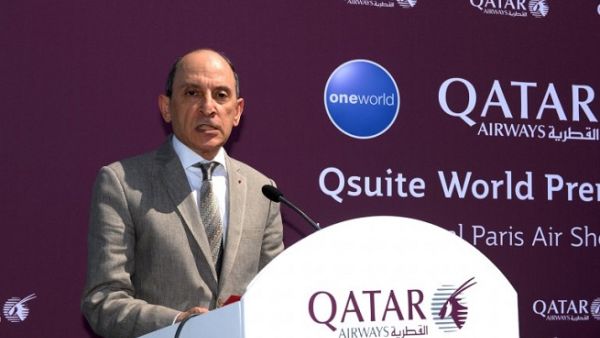 CEO of Qatar Airways Akbar Al Baker speaks at Le Bourget airport, near Paris, on the opening day of the International Paris Air Show. (Eric Piermont/ AFP)