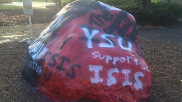 The university does not believe that the graffiti indicates any credible threat, but have contacted the FBI as a precaution. (Twitter)