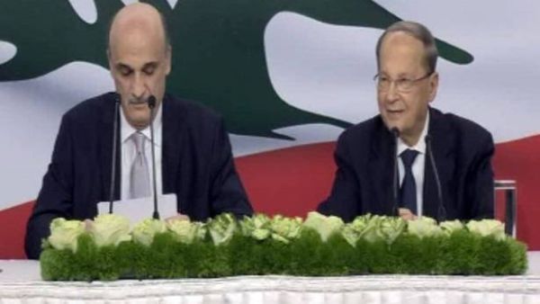   رئيس حزب القوات اللبنانية سمير جعجع يرشح ميشيل عون لمنصب الرئاسة في لبنان
