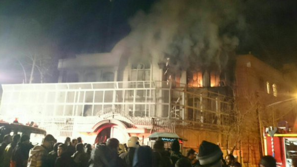 Iranian protesters have set the Saudi Arabian embassy ablaze in reaction to this week's mass execution, however it is not the first time a diplomatic mission has been attacked in Tehran. (Twitter)