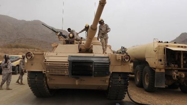 Saudi soldiers stand on a tank near the country's border with Yemen. (AFP/File)
