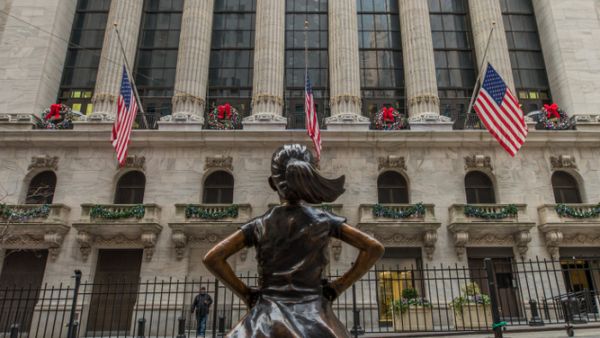 The "Fearless Girl" statue standing at its new location facing the New York Stock Exchange. (Shutterstock/ File)