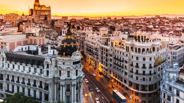 Panoramic aerial view of Gran Via, main shopping street in Madrid, capital of Spain, Europe. (Shutterstock/ File)
