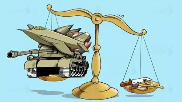 Cartoons, such as this attempt to highlight the difference between knife attacks and the military response in Israel and Palestine, have defined 2015. (Twitter)