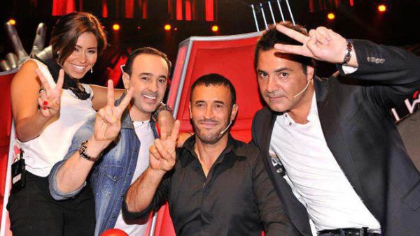 Two, please! Kadim Al Sahir on the set of 'The Voice' with fellow judges