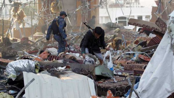 موقع العزاء الذي تم استهدافه من قبل طائرات التحالف في العاصمة صنعاء