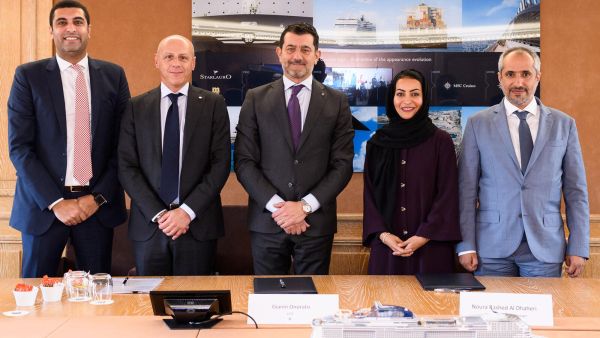 (L to R: Mohamed Wagdy, Head of Cruise Business Development, Abu Dhabi Ports ; Gianluca Suprani, SVP Port Development and Shoreside Activities, MSC Cruises; Gianni Onorato, CEO, MSC Cruises; Noura R. Al Dhaheri, Director of Cruise Business, Abu Dhabi Ports and Saif Al Mazrouei, Acting CEO of the Ports Operating Company, Abu Dhabi Ports) Abu Dhabi Ports Inks Long-Term Agreement with MSC Cruises
