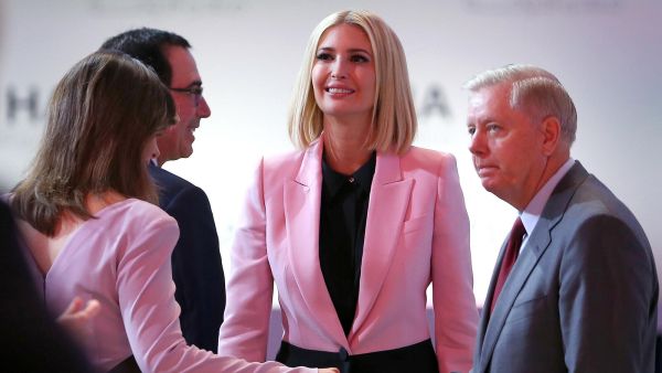 Ivanka Trump takes questions from her spokeswoman at Doha Forum (AFP)