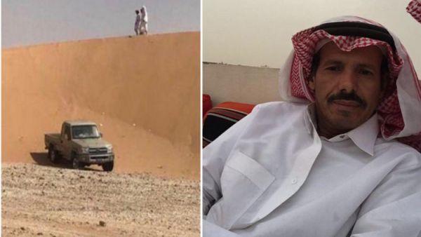 المواطن القطري وسيارته التي عثر على جثته بجوارها في صحراء الدهناء السعودية