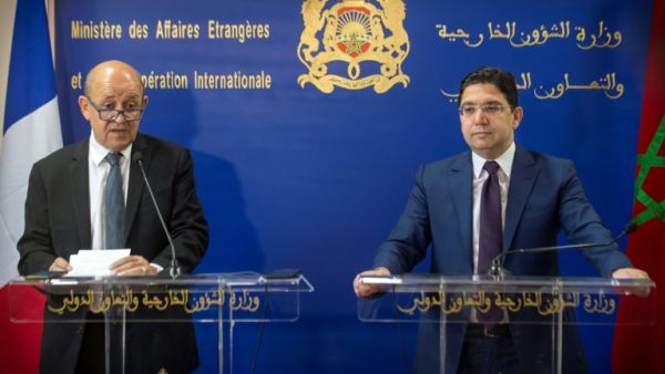 وزير الخارجية الفرنسي جان ايف لودريان في مؤتمر صحافي مشترك مع نظيره المغربي ناصر بوريطة