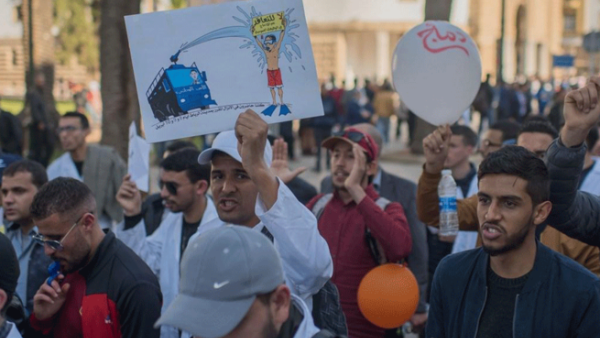 Protests were held by hundreds of Moroccan teachers in front of the education ministry in Rabat on Wednesday. 