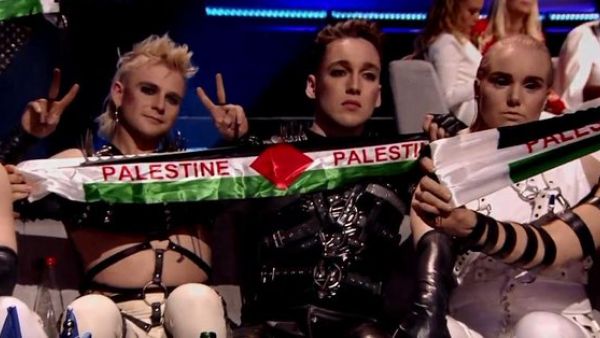 Icelandic band Hatari's Palestinian flag display (Twitter)