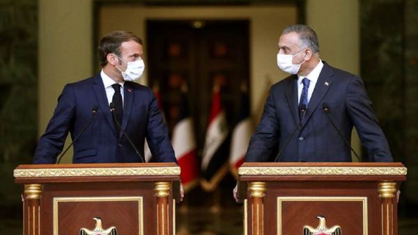 PM Mustafa al-Kadhimi with French President Emmanuel Macron, Baghdad, Sept 2nd /AFP