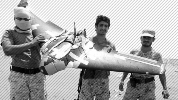 Soldiers display an alleged Houthi drone in Yemen in August /Source Unknown