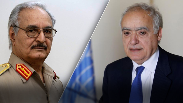المشير خليفة حفتر ومبعوث الأمم المتحدة الخاص غسان سلامة