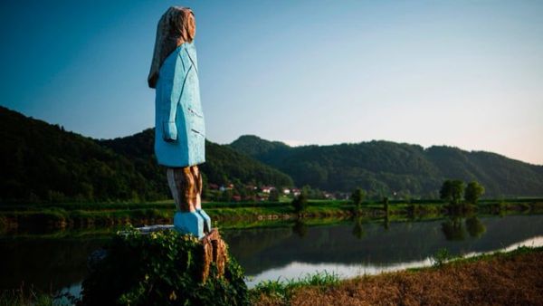 Melania Trump's wooden sculpture in Slovenia. (AFP)