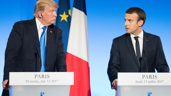 The President of United States of America Donald Trump with the french President Emmanuel Macron in press conference at the Elysee Palace after an extended interview.