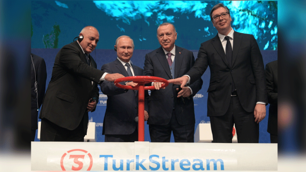 From L: Bulgarian Prime Minister Boyko Borisov, Russian President Vladimir Putin, Turkish President Recep Tayyip Erdogan and Serbian President Aleksandar Vucic attend an inauguration ceremony of a new gas pipeline "TurkStream" on January 8, 2020 in Istanbul. (AFP) Russia, Turkey Inaugurate TurkStream Pipeline