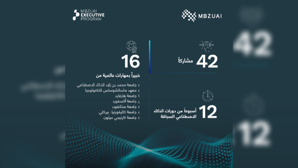 يعد البرنامج التنفيذي أول برنامج من نوعه توفره جامعة محمد بن زايد للذكاء الاصطناعي. جامعة محمد بن زايد للذكاء الاصطناعي ترحب بالدفعة الأولى من المشاركين في برنامجها التنفيذي لمسؤولي القطاعين الحكومي والخاص