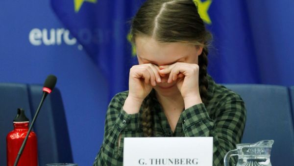 Greta Thunberg during an April 2019 session at the European Parliament in Strasbourg, France. (Photo by FREDERICK FLORIN / AFP) 
