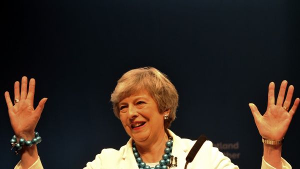 Britain's Prime Minister Theresa May speaks at the Scottish Conservative party conference in Aberdeen on May 3, 2019. (Andy Buchanan / AFP)