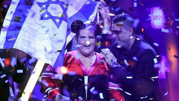 Israel's Netta Barzilai after winning the final of the 63rd edition of the Eurovision Song Contest 2018 at the Altice Arena in Lisbon, on May 12, 2018. (AFP/Francisco Leong)