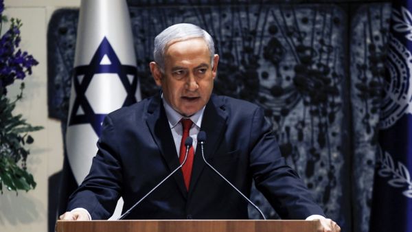 Israeli Prime Minister Benjamin Netanyahu makes an address at the president's residence in Jerusalem on April 17, 2019. (MENAHEM KAHANA / AFP)