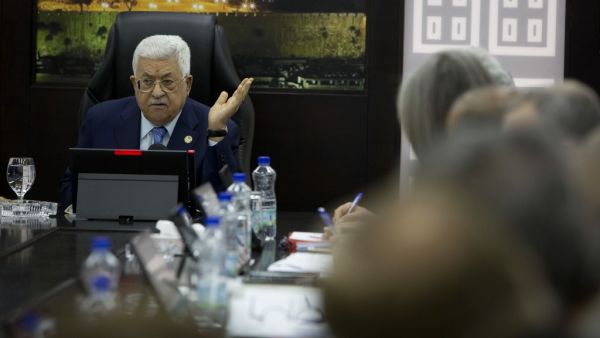 Palestinian President Mahmud Abbas speaks during the weekly cabinet meeting in the occupied West Bank city of Ramallah on April 29, 2019. (Majdi Mohammed / POOL / AFP)