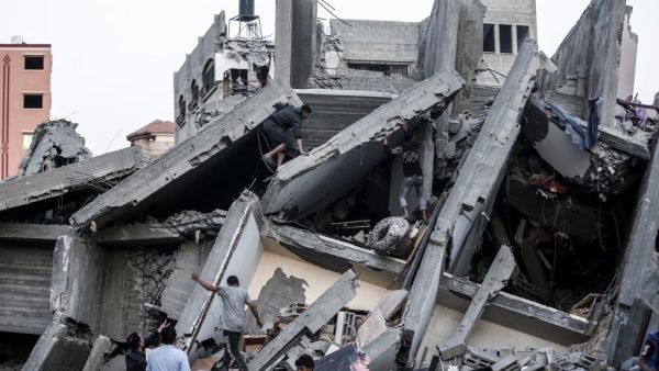 A picture taken on May 5, 2019, shows the remains of a building in Gaza City after it was hit during Israeli air strikes. (AFP/ File)