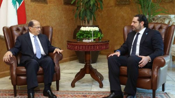 Lebanese President Michel Aoun (left) meets with his new Prime Minister Saad Hariri at the presidential palace in Baabda, east of Beirut on November 3, 2016 (AFP /HO)