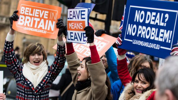 Brexit suporters, brexiteers, in central London holding banners campaigning to leave the European Union. (Shutterstock/ File Photo)