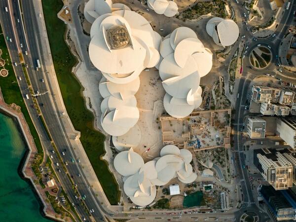 Aerial view of the National Museum of Qatar, in Doha, on March 29th, 2019.
(Photo credit: "HANNES BLOOMAERT/NATIONAL MUSEUM OF QATAR/AFP-Services") 
HANNES BLOOMAERT / NATIONAL MUSEUM OF QATAR / AFP-Services