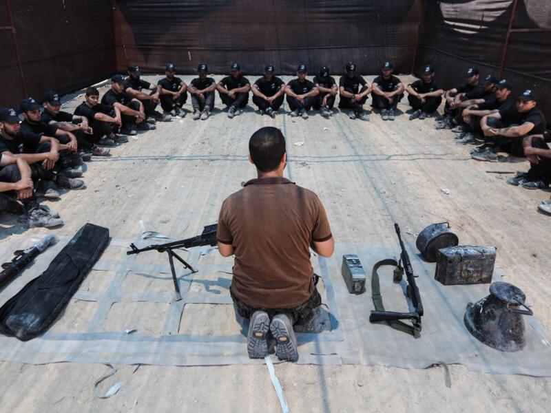 Palestinian military cadets take part in a training session organised by Hamas' military wing, the Ezzedin al-Qassam Brigades, in Gaza City on July 20, 2019.  MAHMUD HAMS / AFP