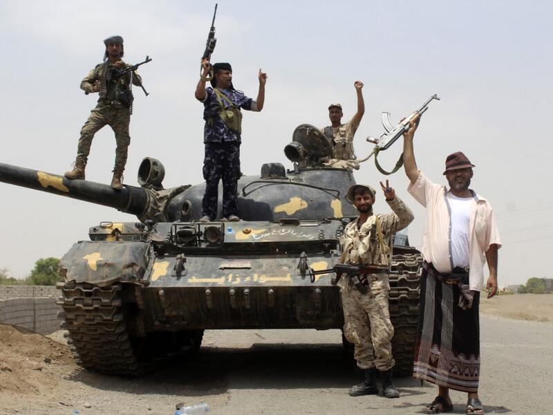 Fighters of the UAE-trained Security Belt Force, dominated by members of the Southern Transitional Council (STC) which seeks independence for south Yemen, are pictured on the outskirts of the Abyan province in southern Yemen on August 29, 2019. (AFP)