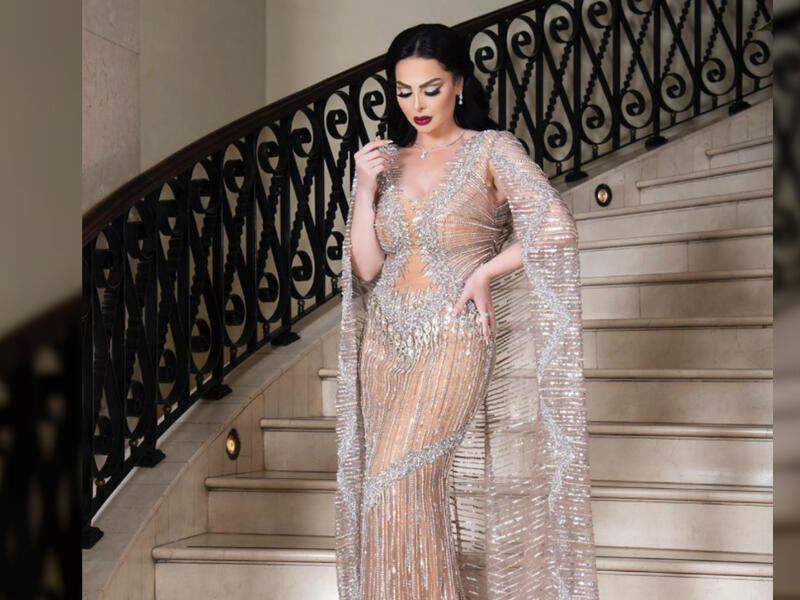 Diana Karazon chose a silver and beige dress for her concert in Jerashs southern theater Source dianakarazonw Instagram