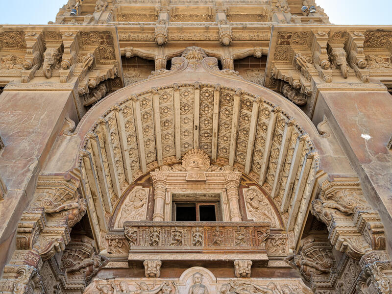 Low angled view of external facade of Baron Empain Palace, Heliopolis district, Cairo, Egypt  (Shutterstock)