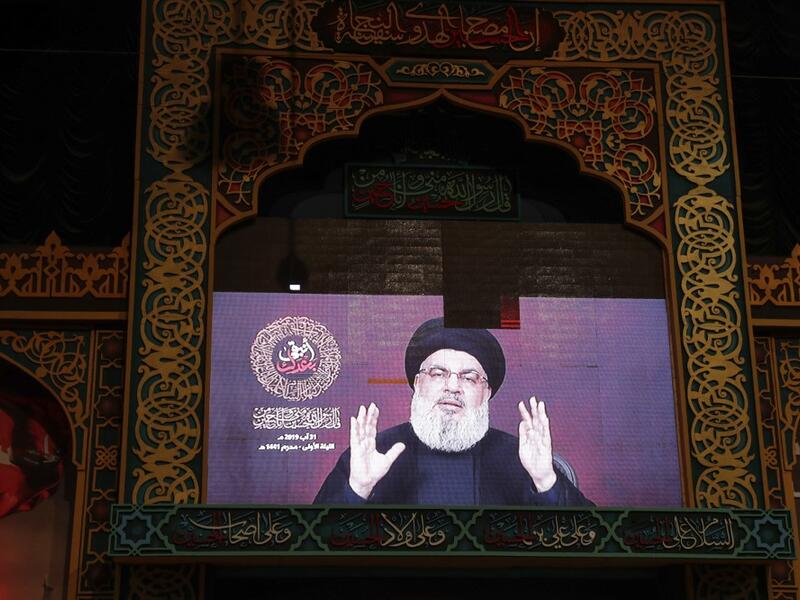 A speech by the Lebanese Shiite Muslim Hezbollah movement leader Hasan Nasrallah (AFP)
