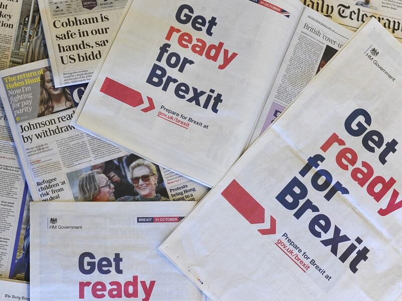 A full-page advertisement taken out by the UK Government in several daily newspapers as part of its public information campaign to get the public and business owners ready for Brexit. (DANIEL SORABJI / AFP)